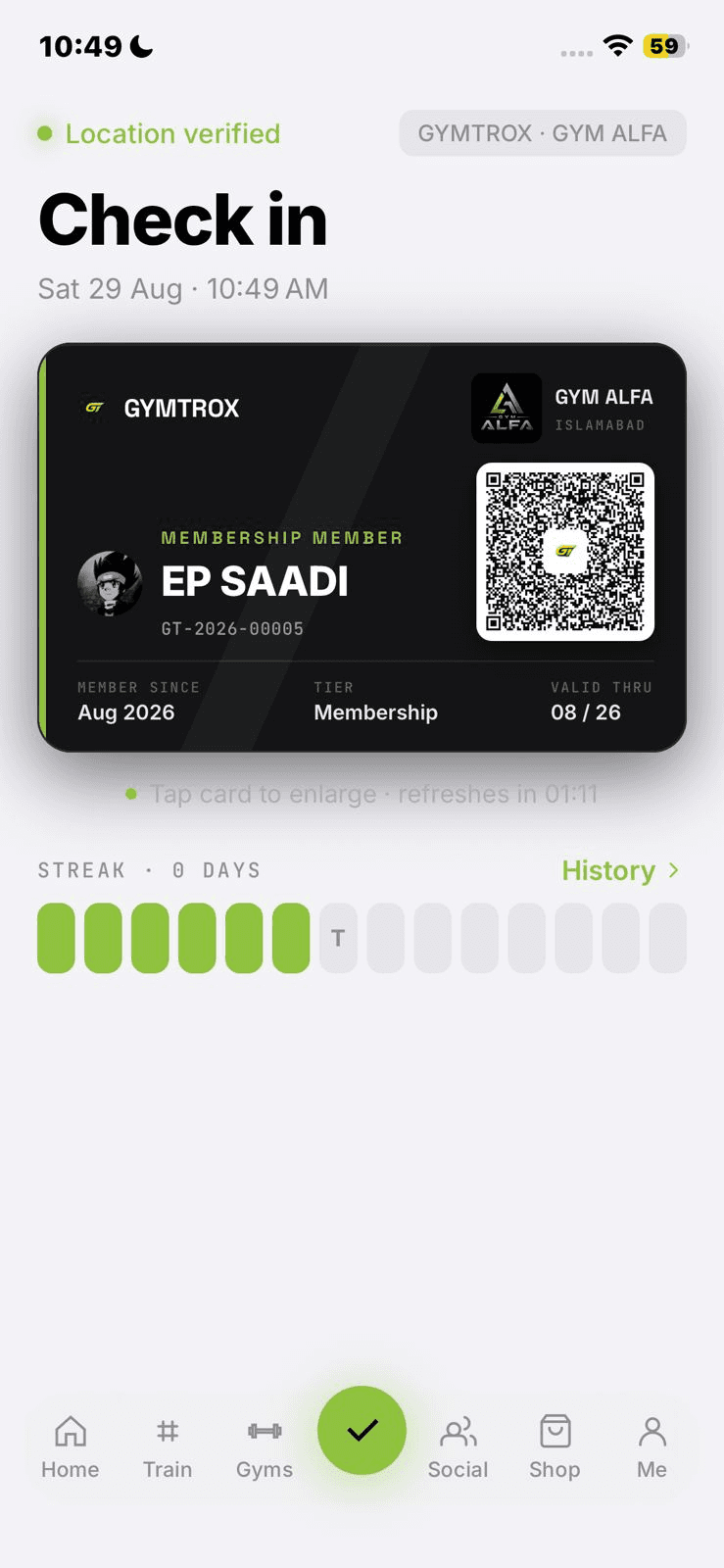 member app · check-in QR