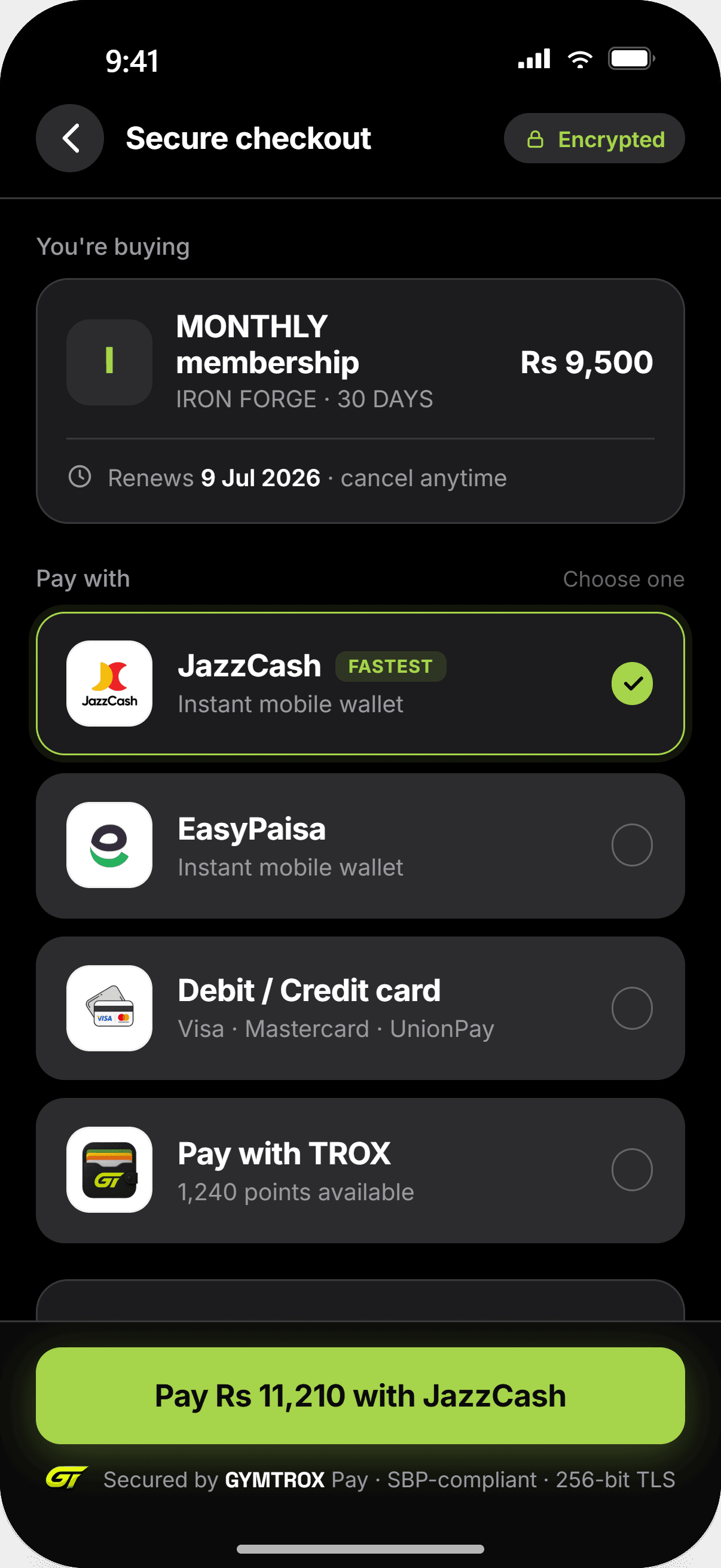 member app — renewing a membership with a local payment method