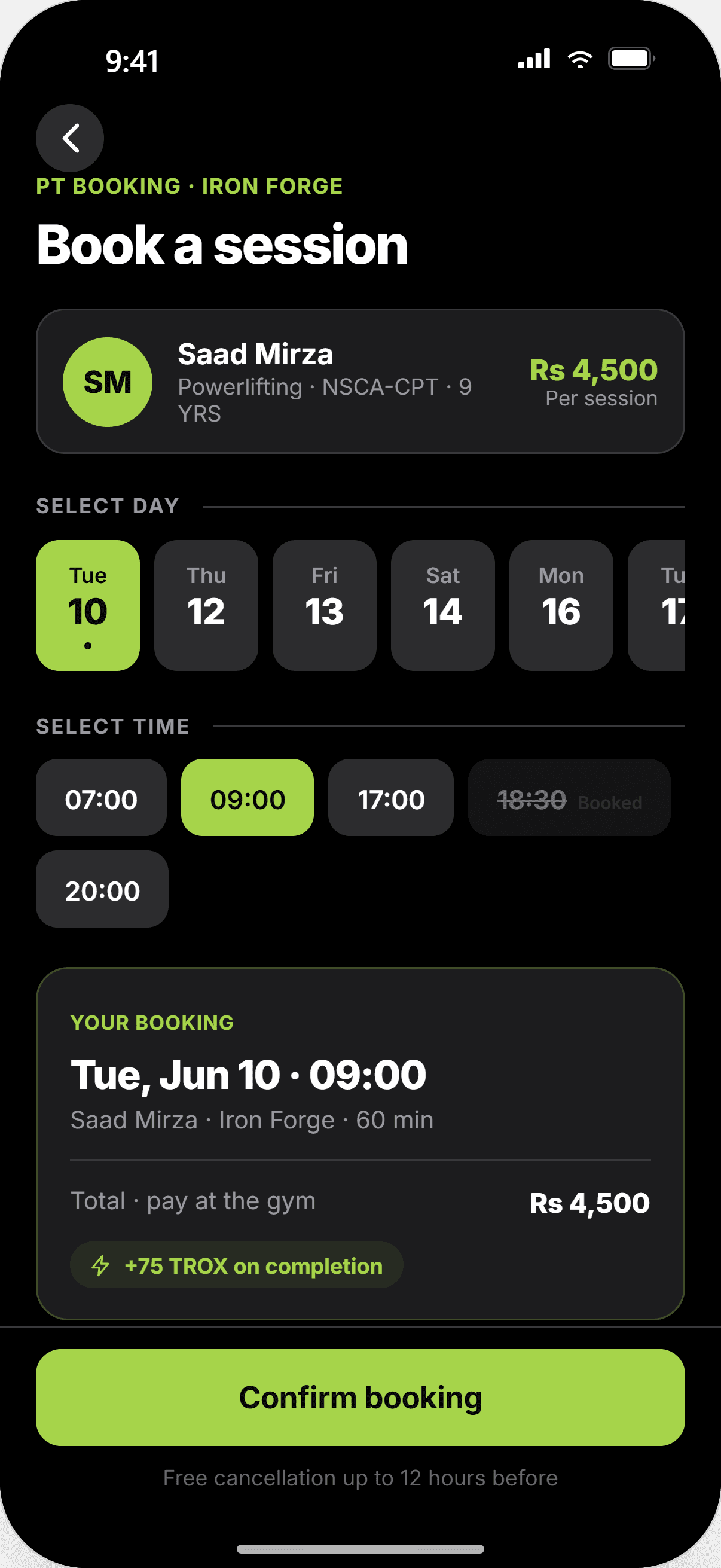 member app — book a PT session with a trainer