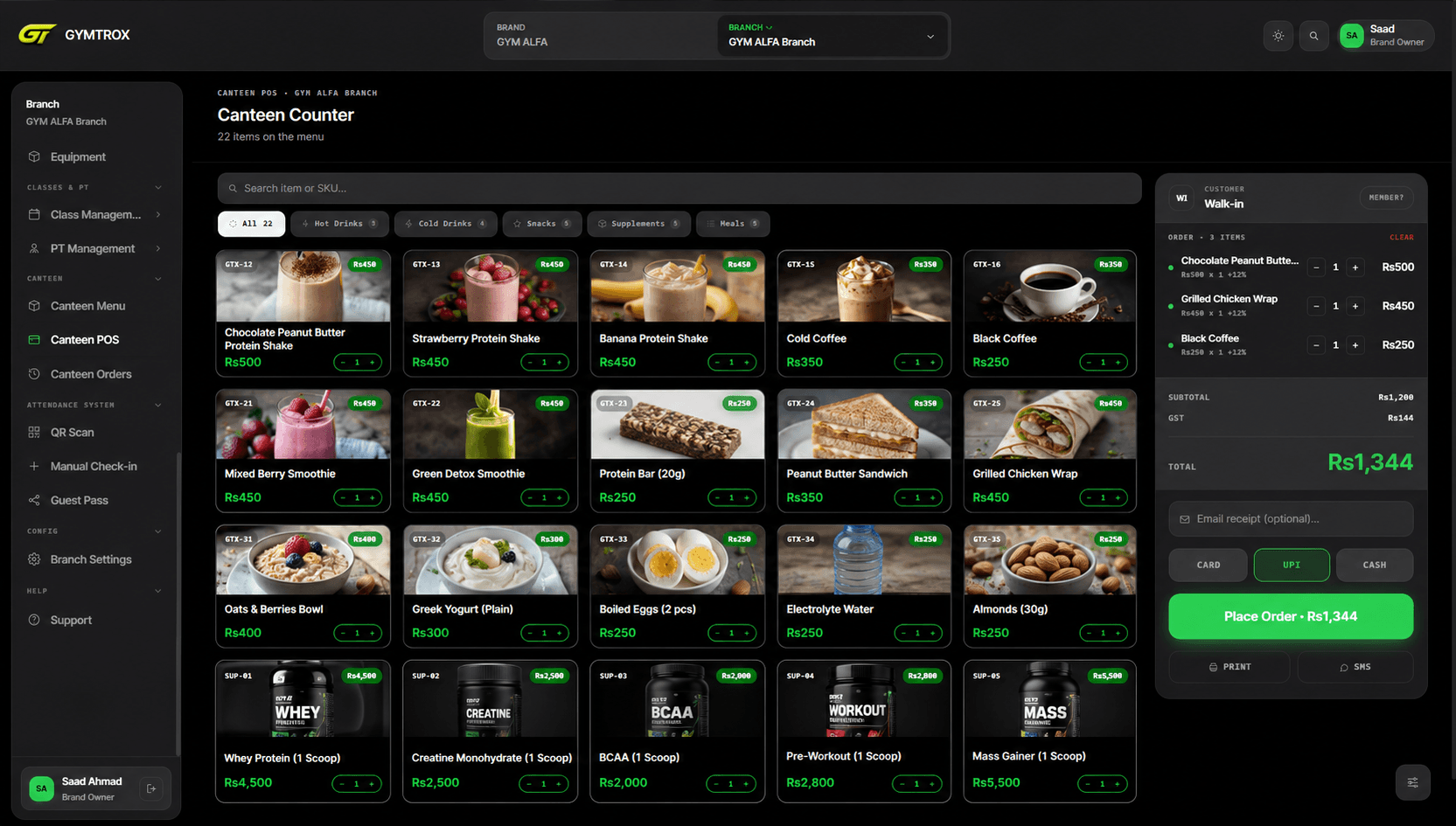 dashboard · gym canteen POS