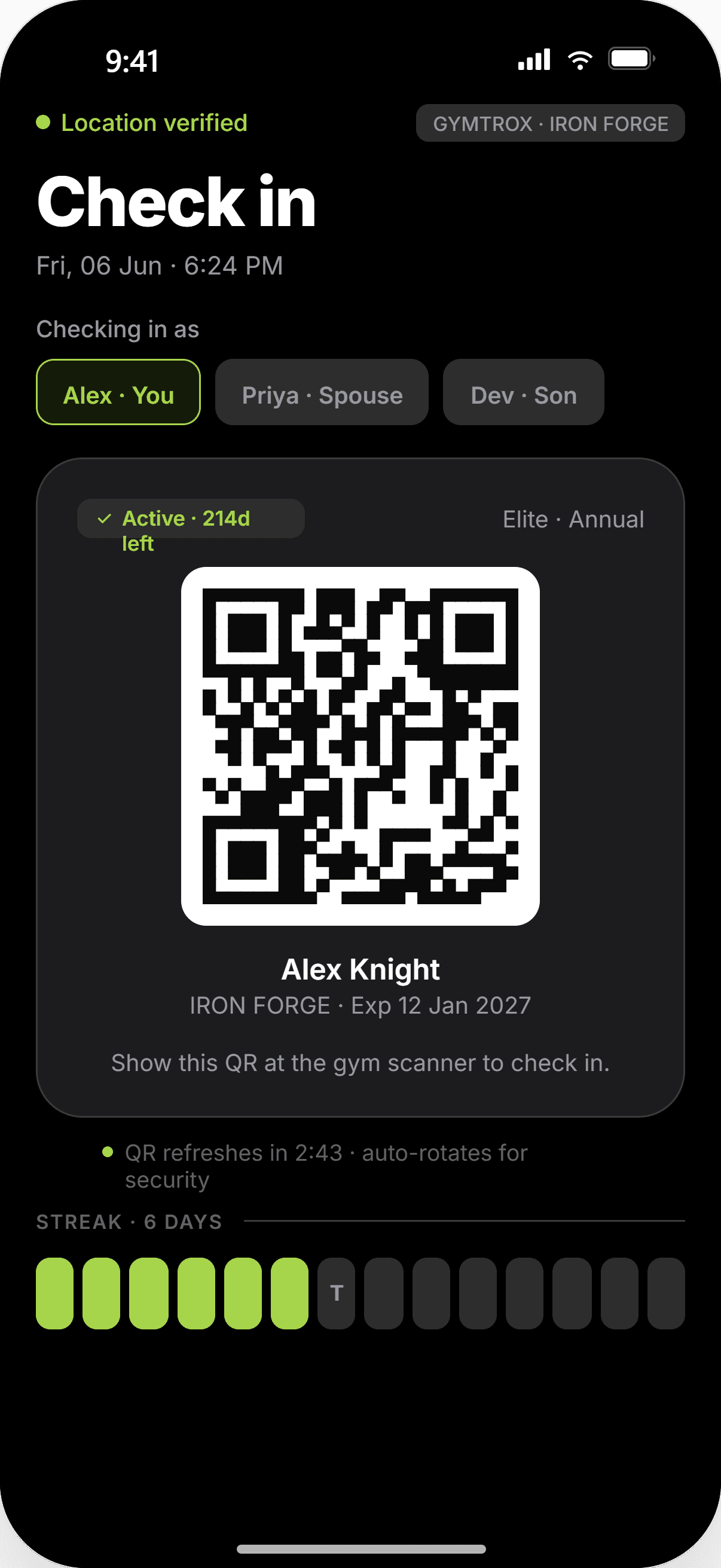 app · check-in QR